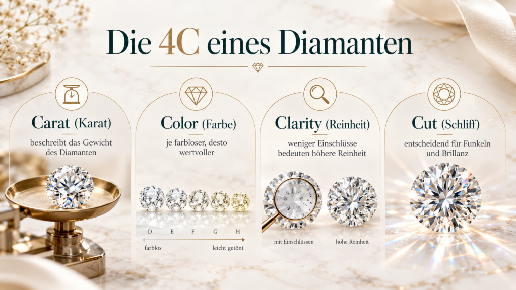 Die 4C eines Diamanten: Carat, Color, Clarity und Cut